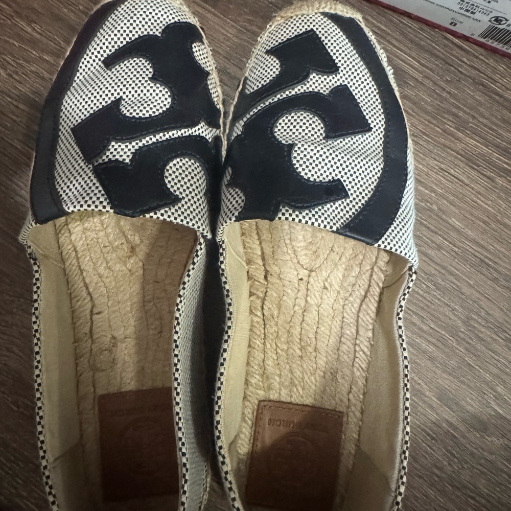 Tory Burch Black and White Espadrille Shoes